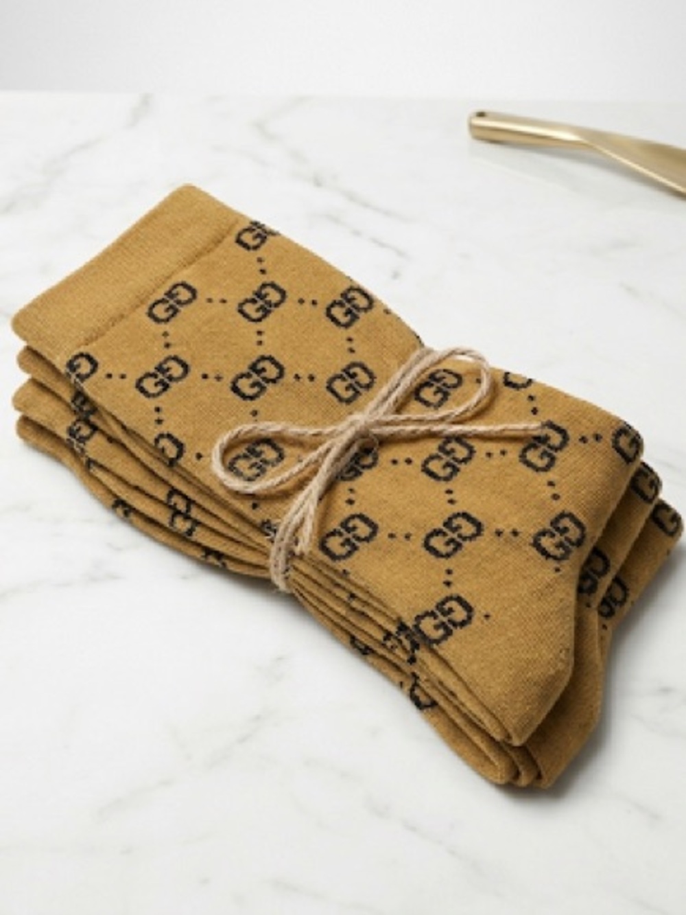 4 Pack Gucci Camel and Black GG Logo Crew Socks
